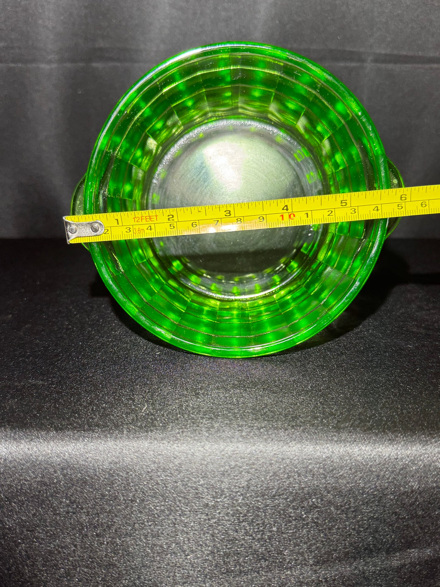 Vintage Anchor Hocking Block Optic Uranium Glass Ice Bucket / Butter Tub – Green Depression Glass