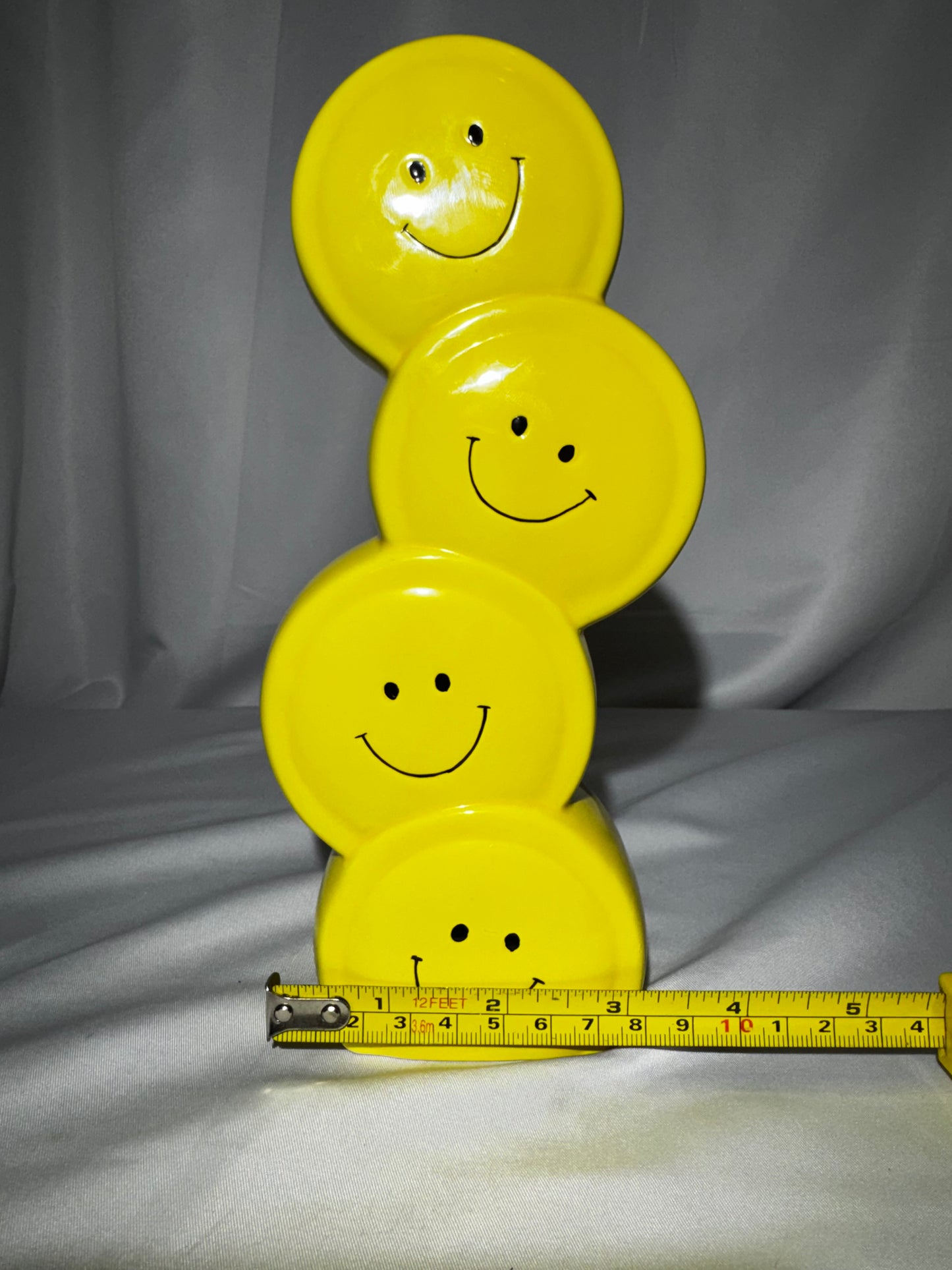 Burton & Burton Yellow Smiley Face Ceramic Vase 4 Stacked Faces Retro 8.5” Tall