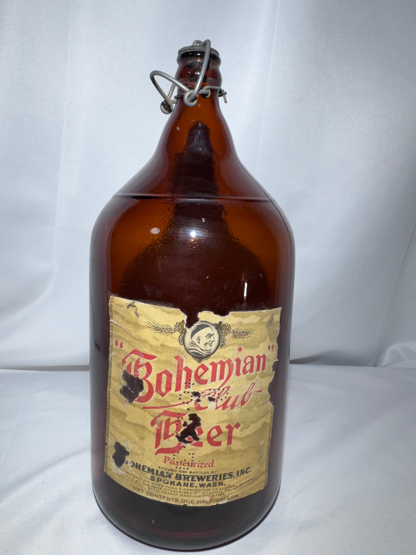 Vintage Bohemian Club Beer Half-Gallon Amber Glass Bottle – Spokane, Washington
