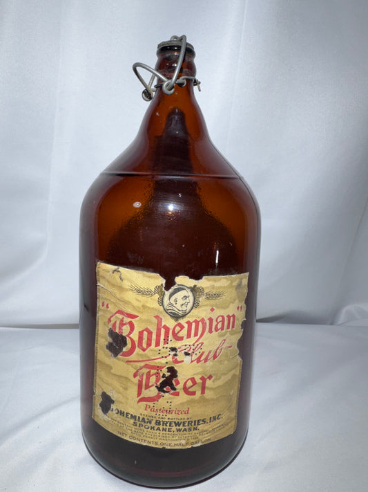 Vintage Bohemian Club Beer Half-Gallon Amber Glass Bottle – Spokane, Washington