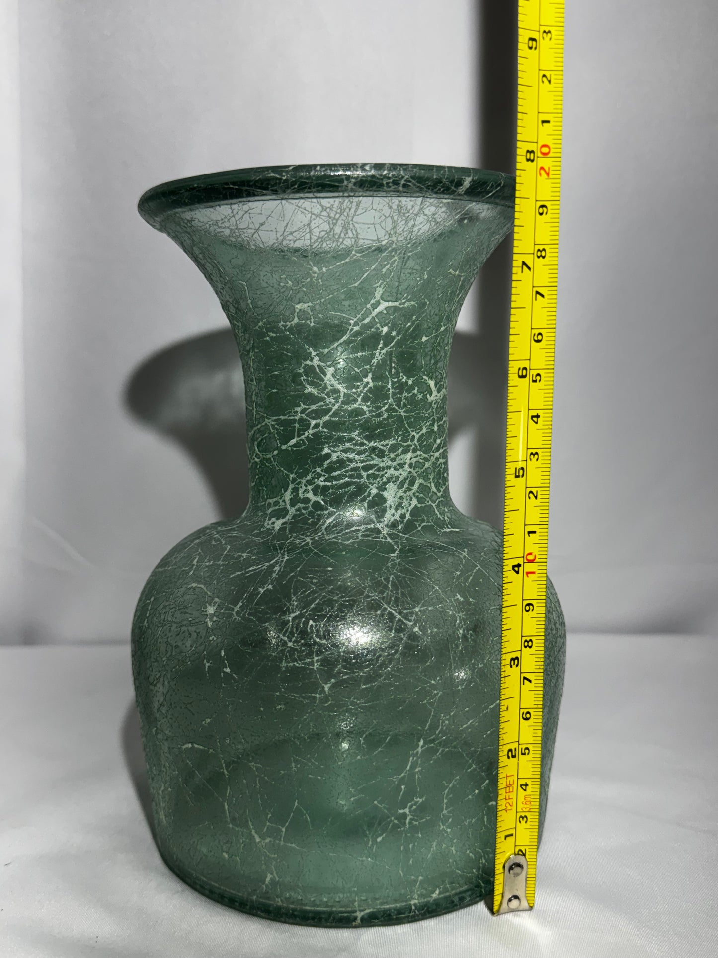 Green Glass Urn Vase Crackle Texture 8” Vintage