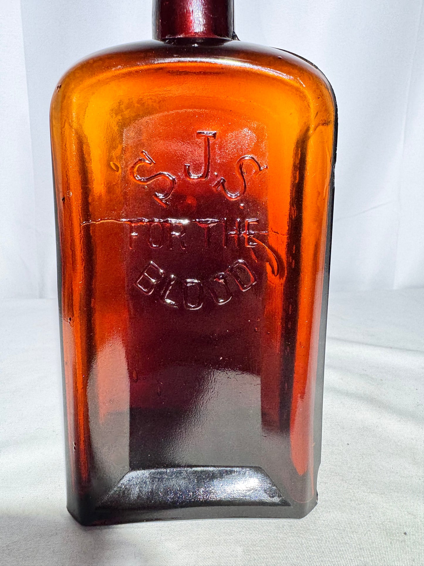 Vintage Amber Glass “S.J.S. For The Blood” Bottle – Gerstle Medicine Co., Chattanooga, Tenn.