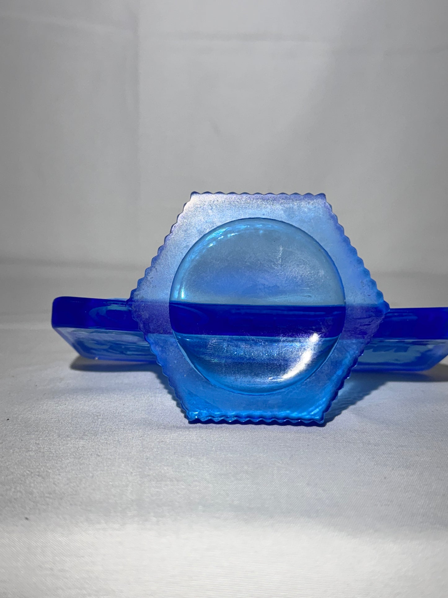 Fenton Blue Glass Logo Display Paperweight – Handmade in the USA – Dealer Point of Sale (1990s)