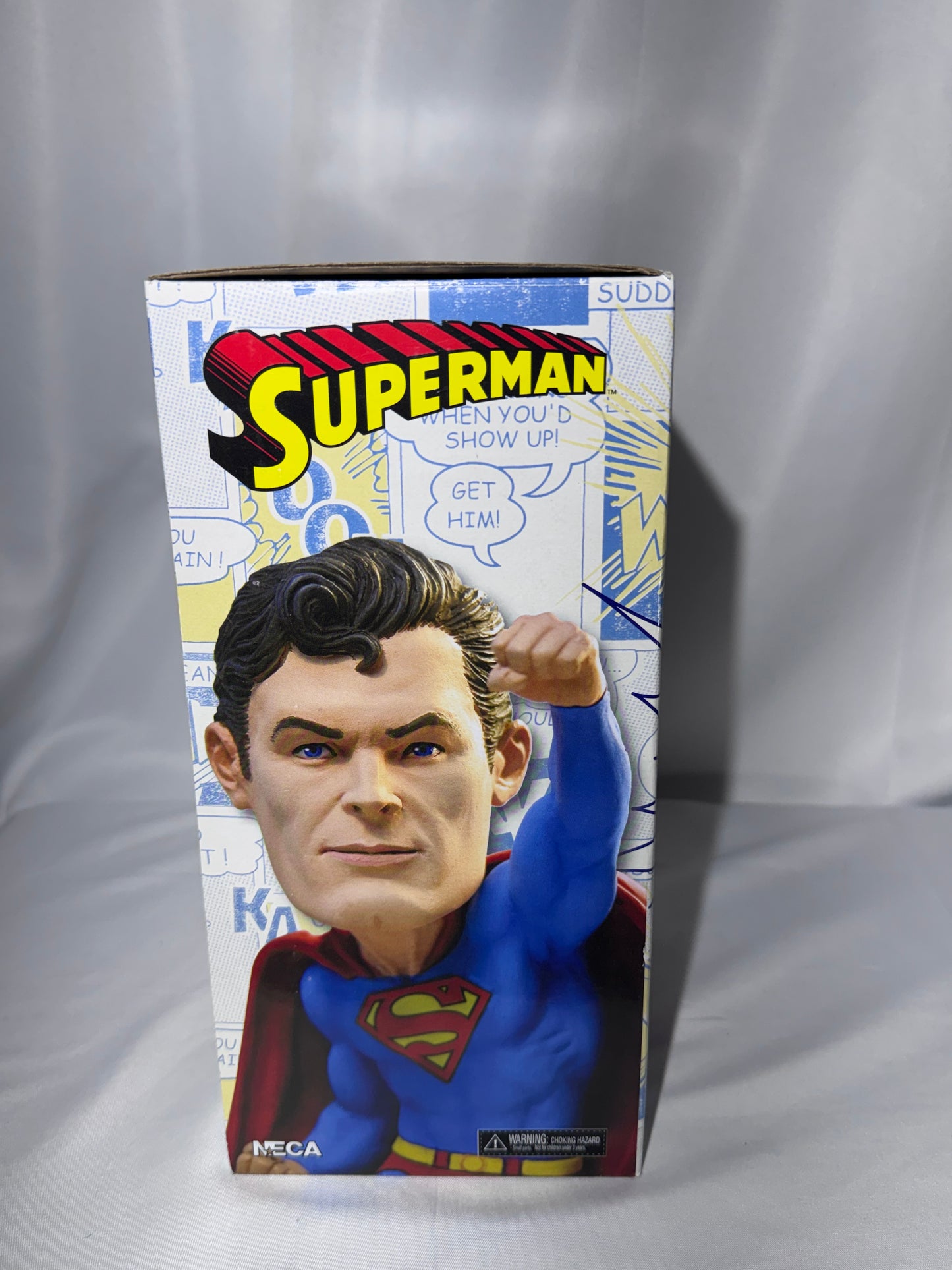 NECA DC Originals Superman Head Knocker Bobblehead – 8” Hand-Painted Resin – Original Box