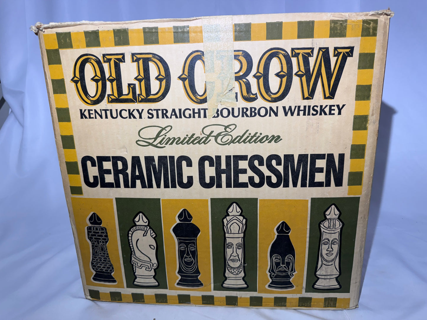 1969 Old Crow 10-Year-Old Bourbon Chessmen Ceramic Decanters – Set of 6 Gold Pawns