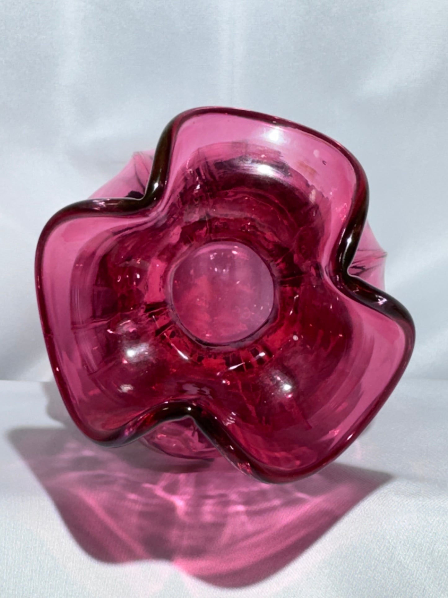 Fenton Cranberry Pansies Hand-Painted Vase – Signed 1995 – #93