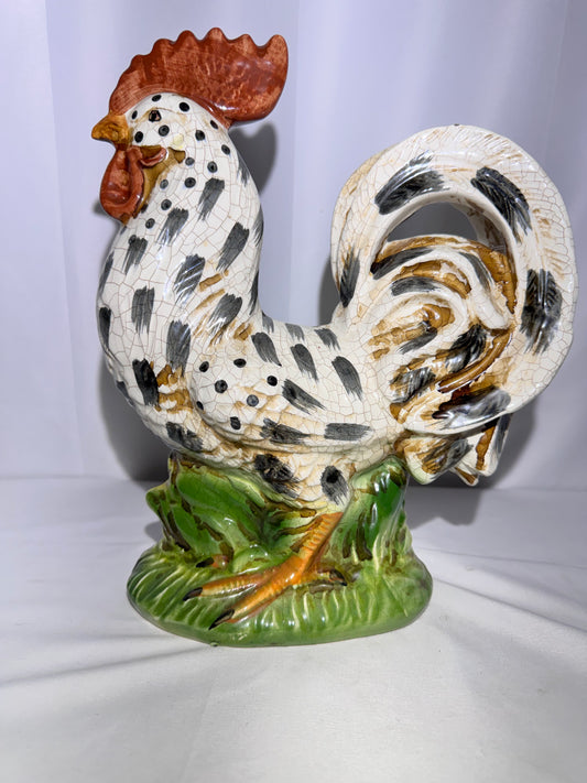 Apropos Large Ceramic Crackle Glaze Spotted Rooster Figurine – Hand-Painted Farmhouse Decor
