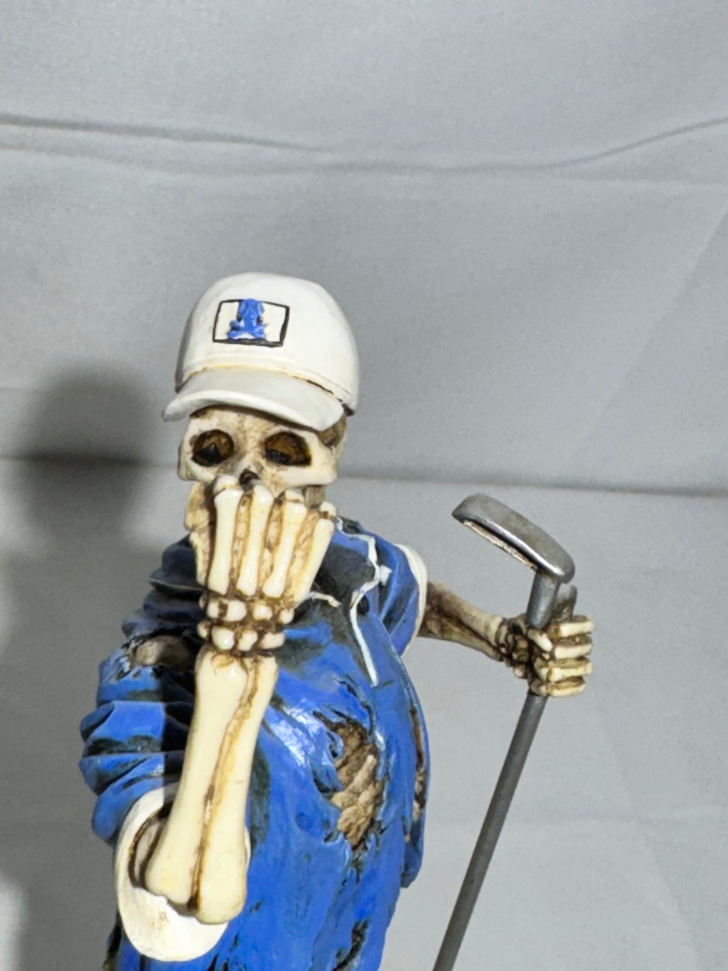 Summit Collection Skeleton Golfer Figurine Blue Shirt Khaki Pants White Cap Golf Collectible