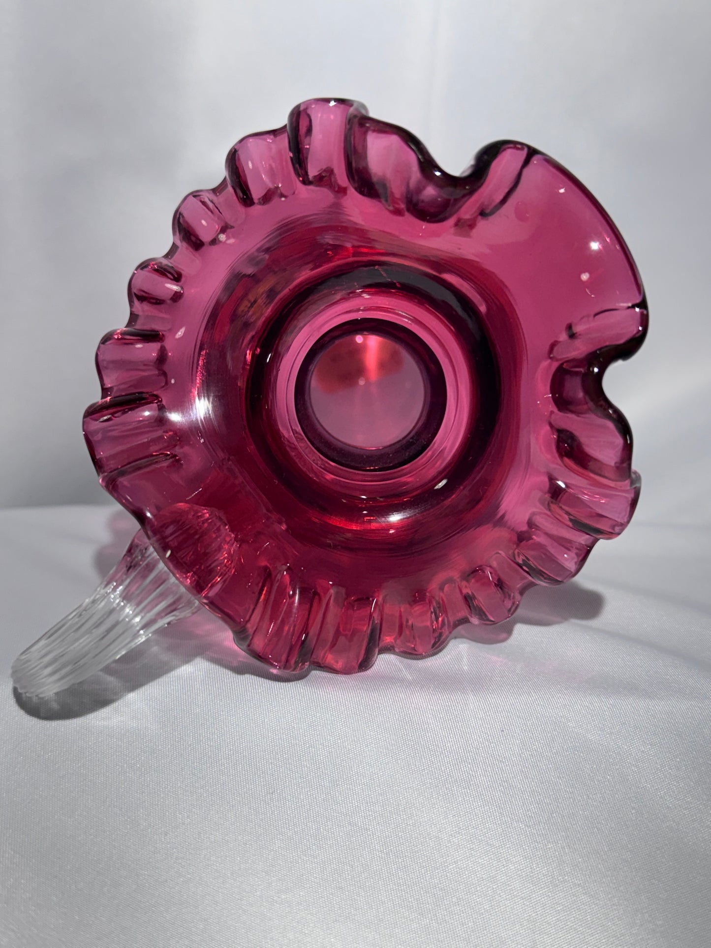 Vintage Fenton Cranberry Glass Pitcher – Hand-Painted Pansies – Signed