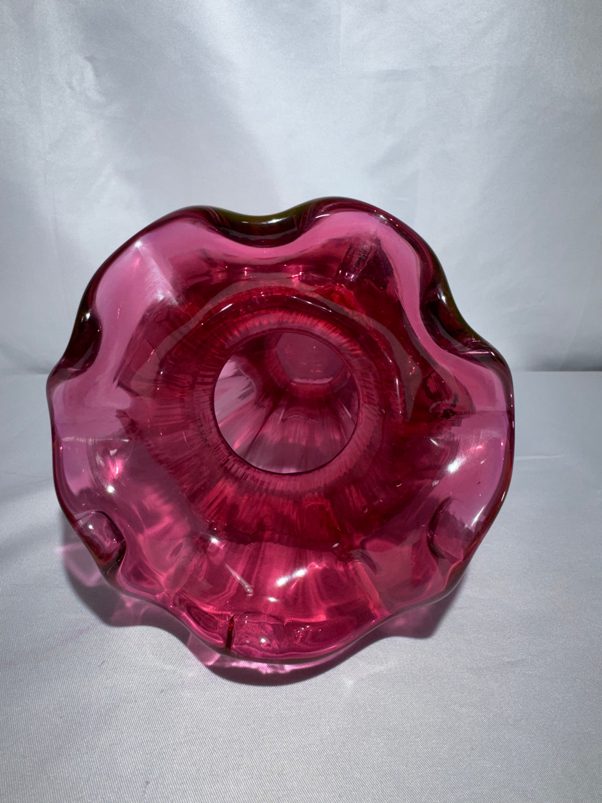 Fenton Art Glass Cranberry Vase Hand-Painted Pansies Signed 1995 George Fenton