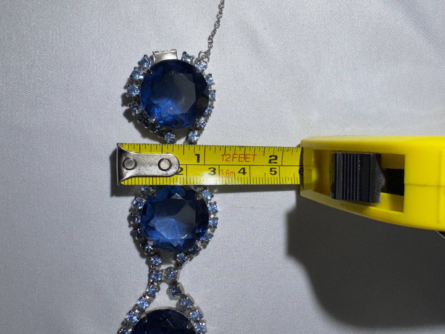 Vintage 1950s-60s Blue Rhinestone Link Bracelet Silver Tone Sapphire Glass