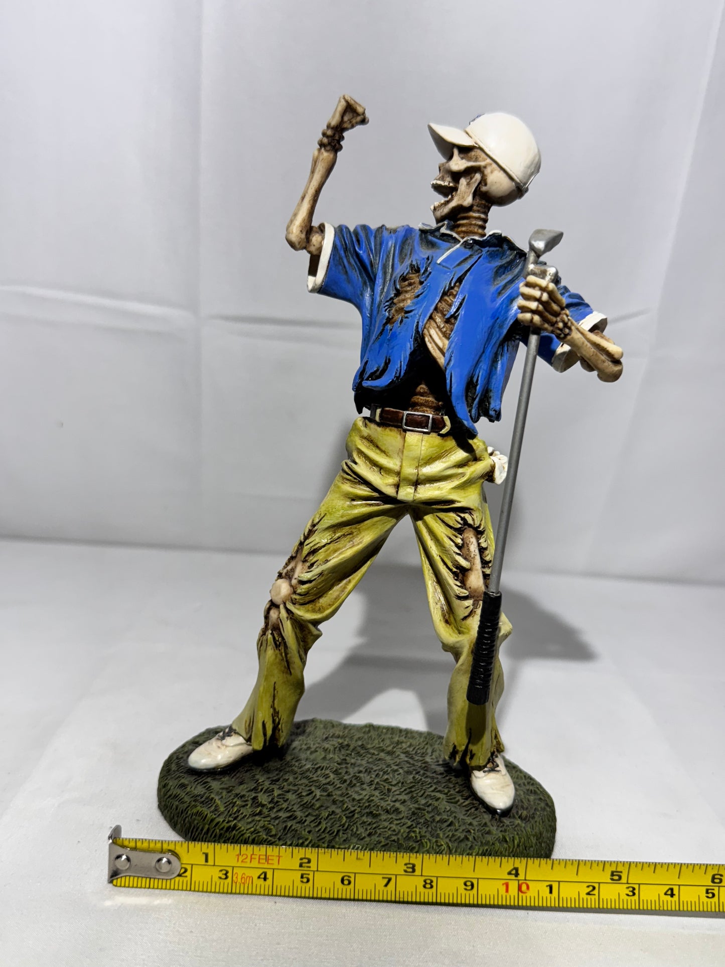 Summit Collection Skeleton Golfer Figurine Blue Shirt Khaki Pants White Cap Golf Collectible