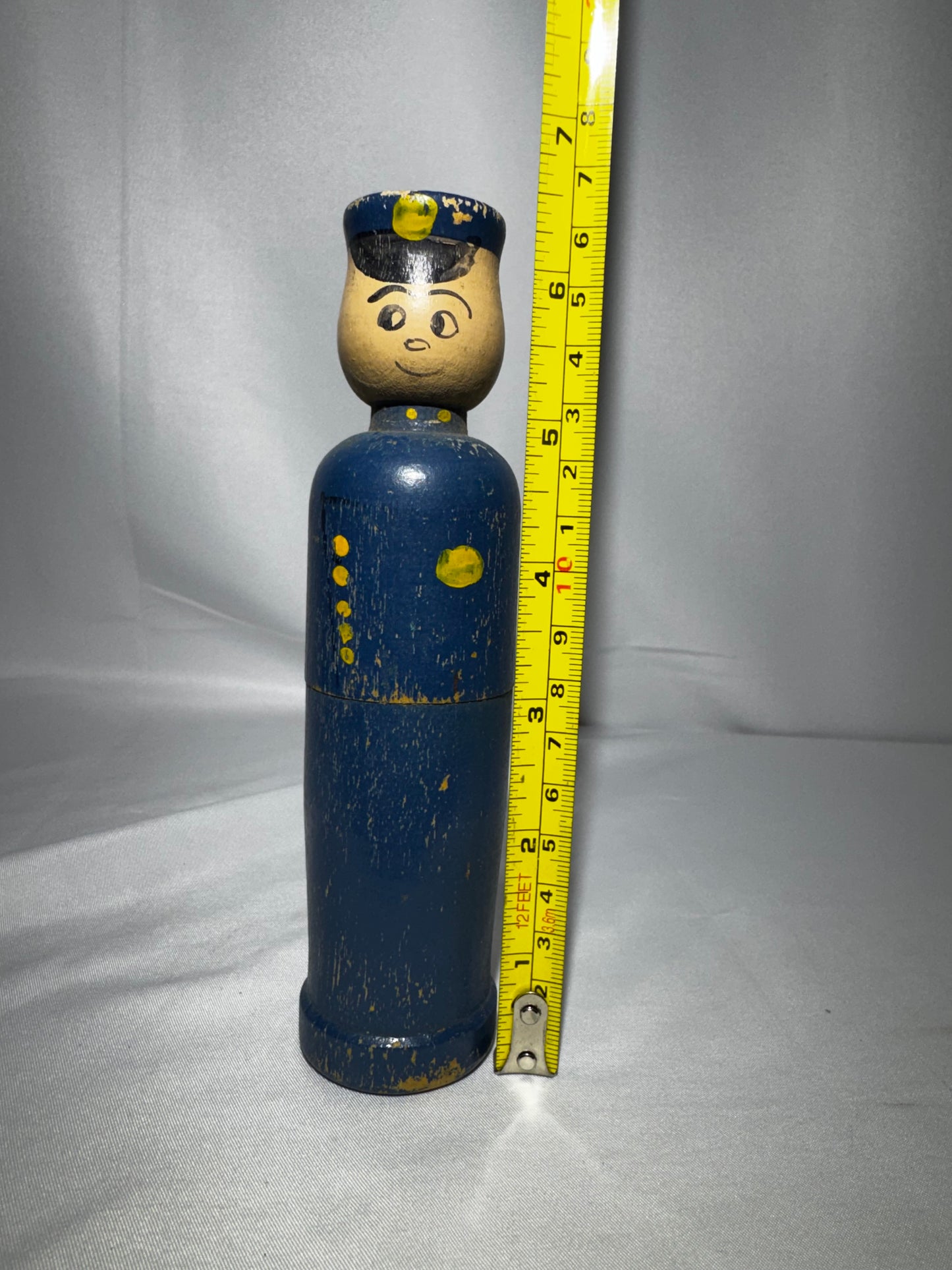 Vintage Brodhaven Wooden Policeman Crayon Holder Pencil Case Figure Toy Hand Painted 6.5”