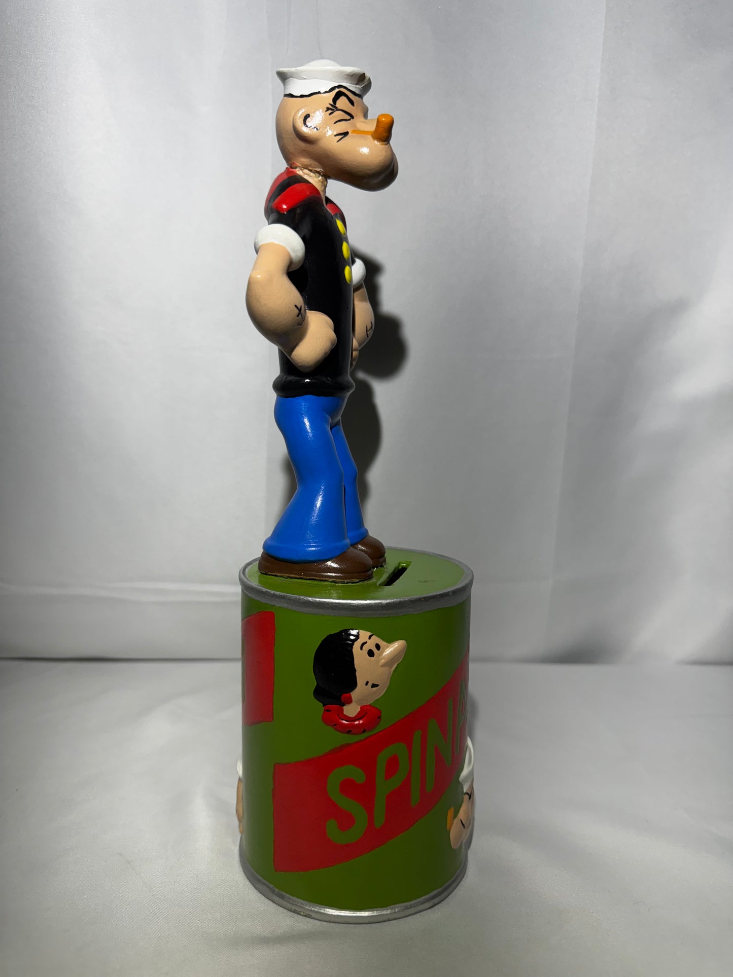 Vintage 1975 Popeye the Sailor Ceramic Bank King Features Spinach Can w/ Stopper