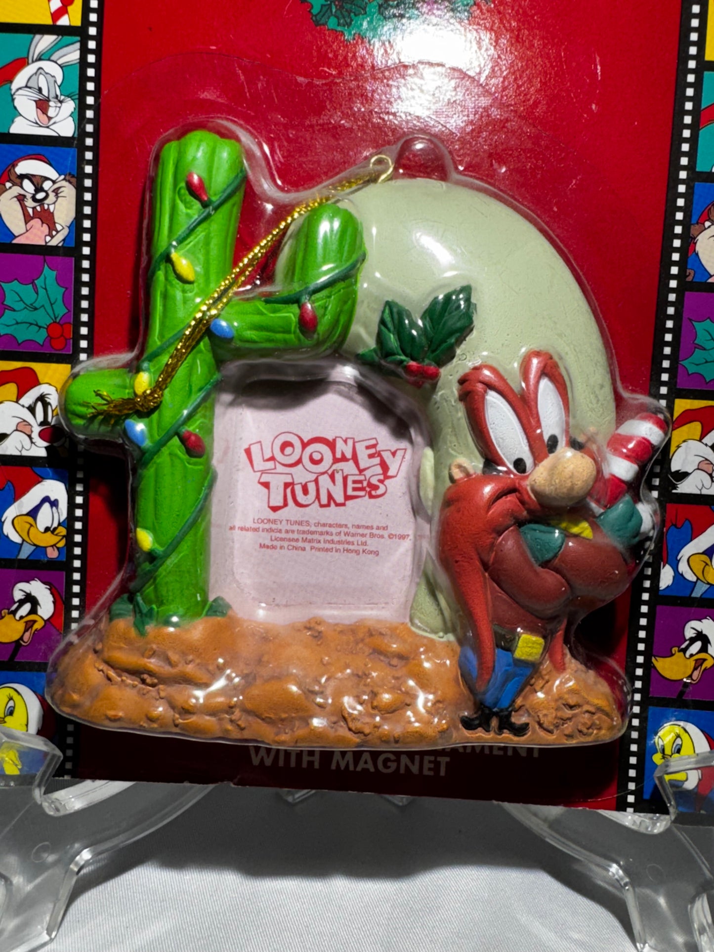 1997 Looney Tunes Yosemite Sam Cactus Picture Frame Christmas Ornament Warner Bros.