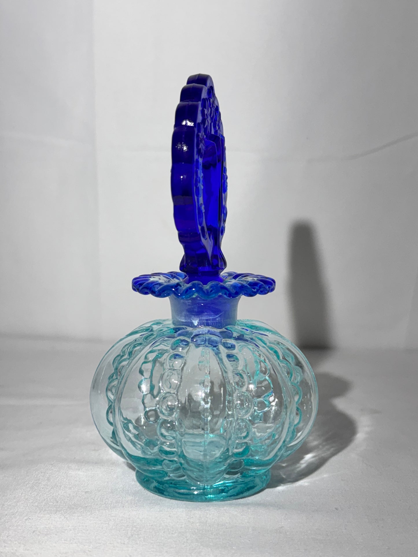 Fenton Art Glass Blue & Aqua Perfume Bottle – 6 Inches – Vintage