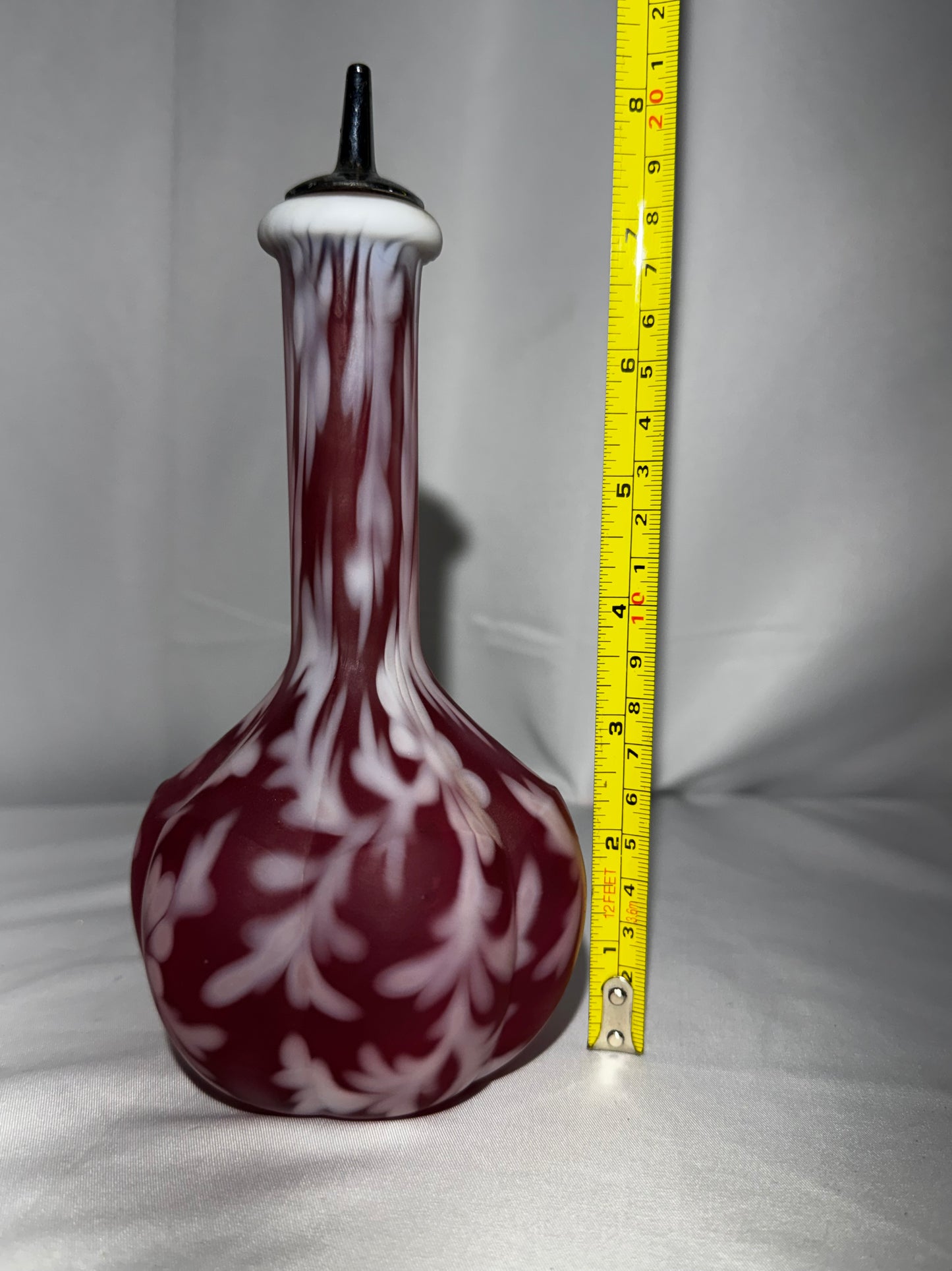 Fenton Cranberry Opalescent Daisy & Fern Barber Bottle – Vintage Art Glass Vanity Decanter