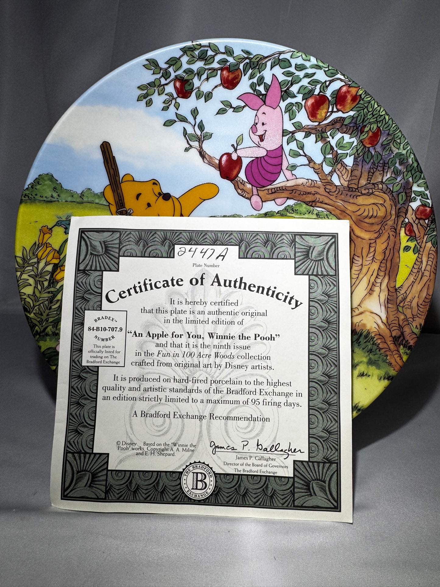Bradford Exchange Winnie the Pooh “An Apple for You” Collector Plate COA 9th Issue