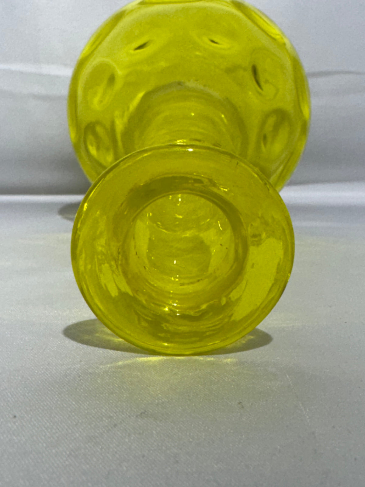 Vintage Yellow Glass Barber Bottle Thumbprint Pattern 7.5”