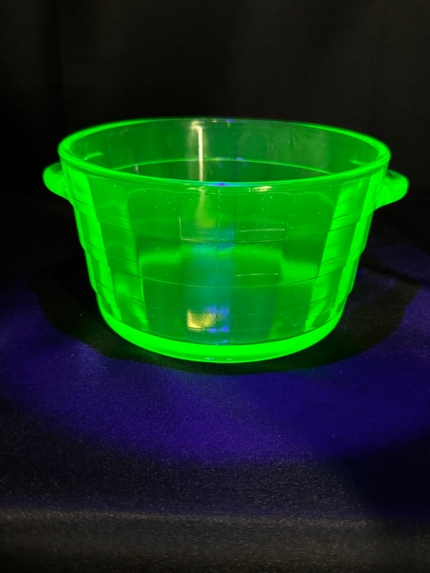 Vintage Anchor Hocking Block Optic Uranium Glass Ice Bucket / Butter Tub – Green Depression Glass