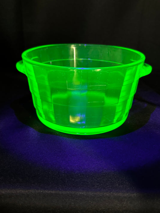 Vintage Anchor Hocking Block Optic Uranium Glass Ice Bucket / Butter Tub – Green Depression Glass