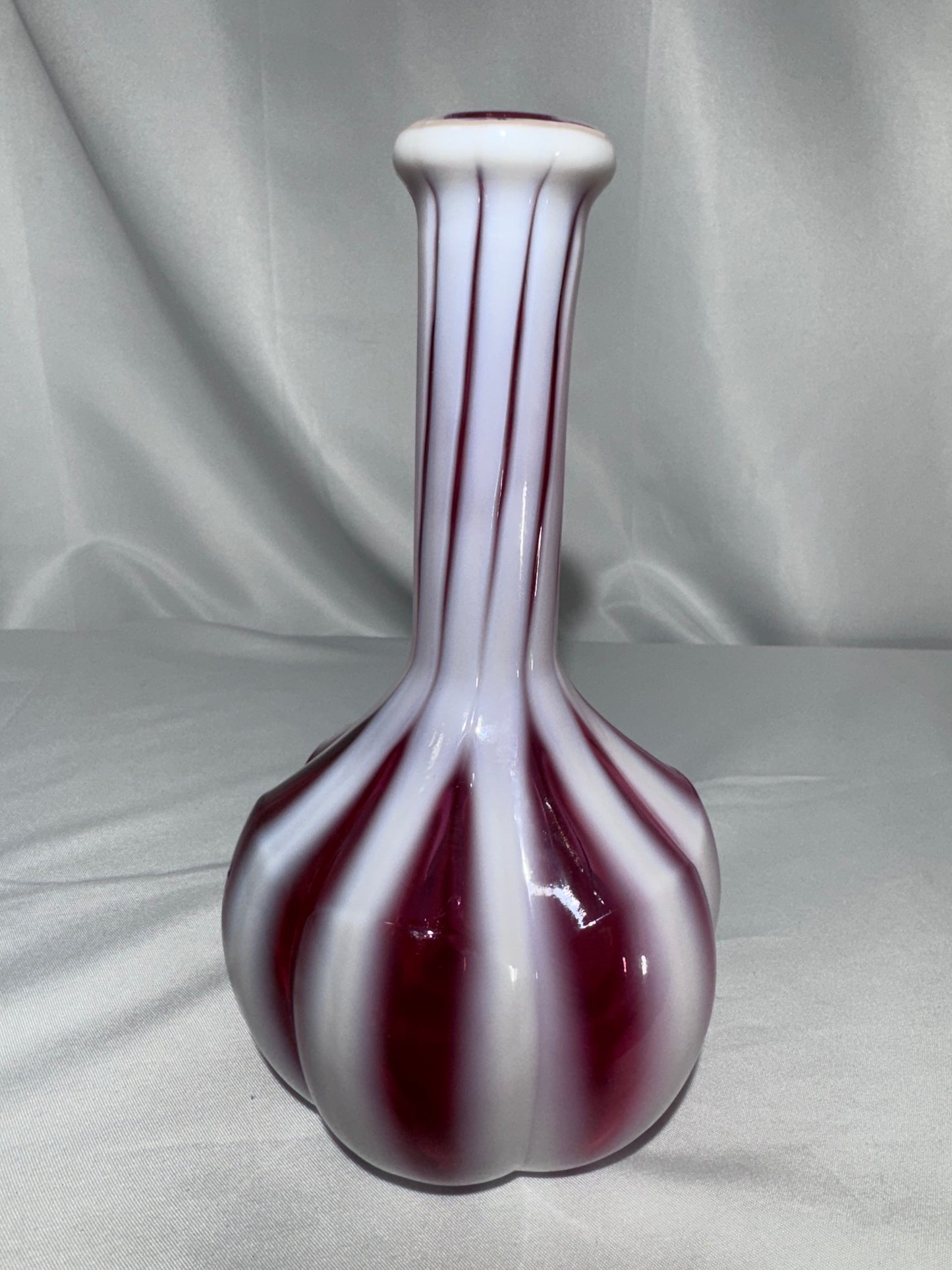 Vintage Cranberry Opalescent Striped Glass Barber Bottle – 7½” – No Stopper