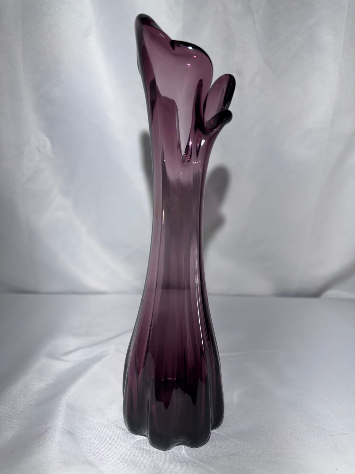 Vintage Amethyst Purple Glass Five-Finger Swung Vase – Mid-Century Modern – 10.5” Tall