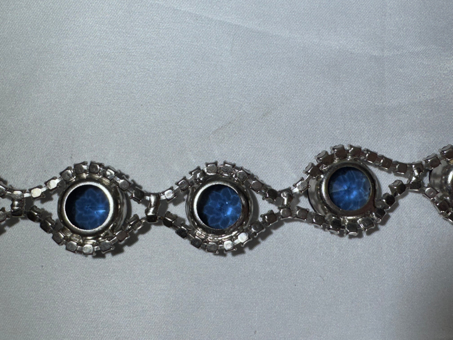 Vintage 1950s-60s Blue Rhinestone Link Bracelet Silver Tone Sapphire Glass