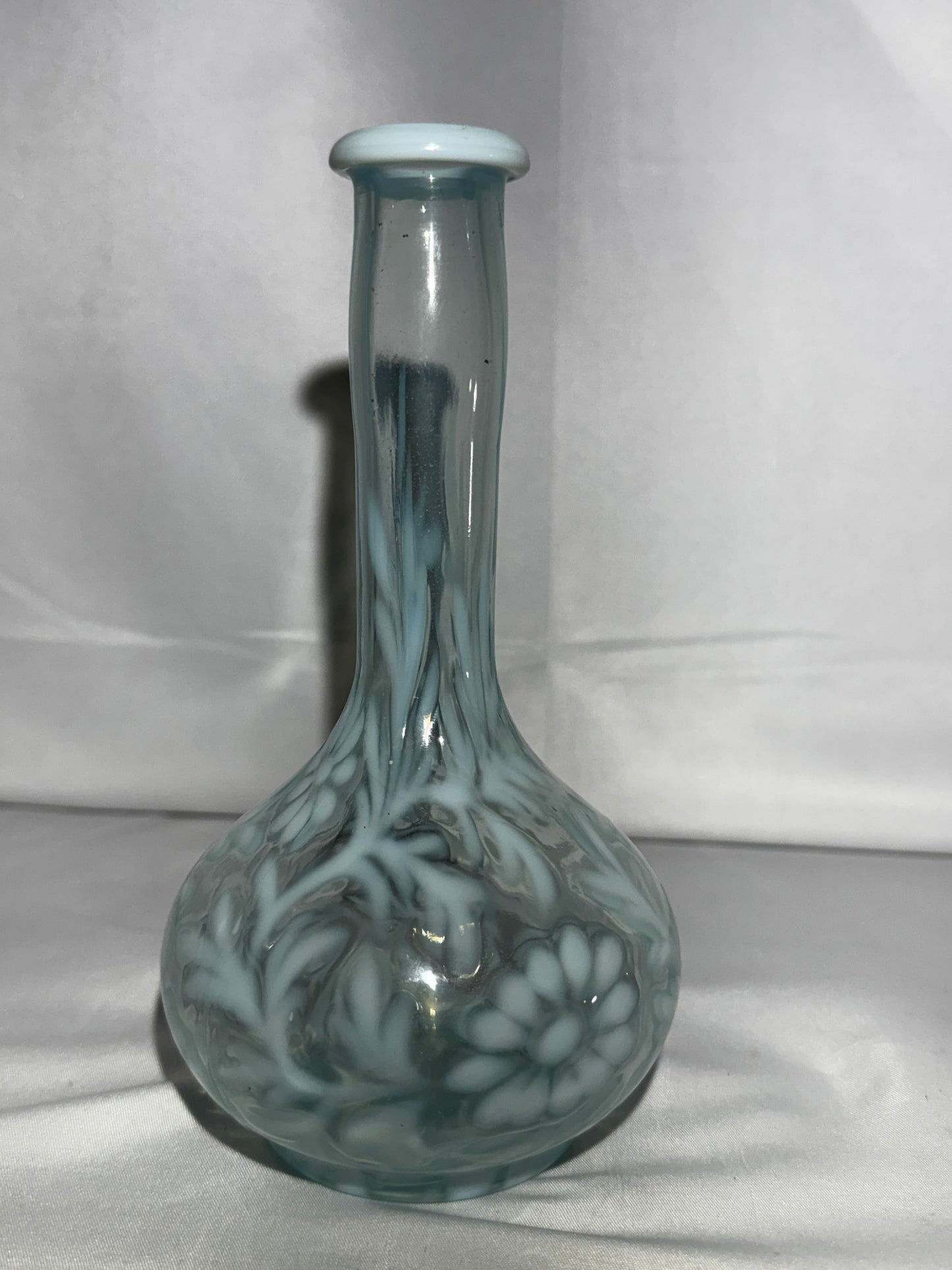 Antique Blue Opalescent Daisy & Fern Barber Bottle EAPG Glass 7.5”