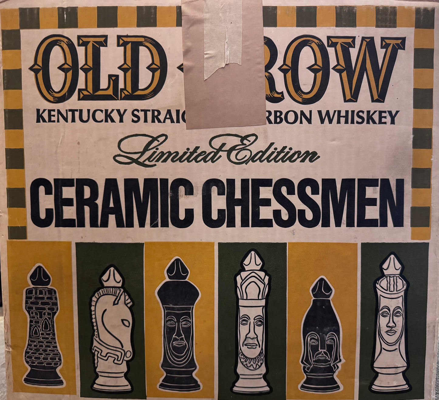 1969 Old Crow Kentucky  Bourbon Chessmen Ceramic Decanters – Set of 6 with Original Case-empty