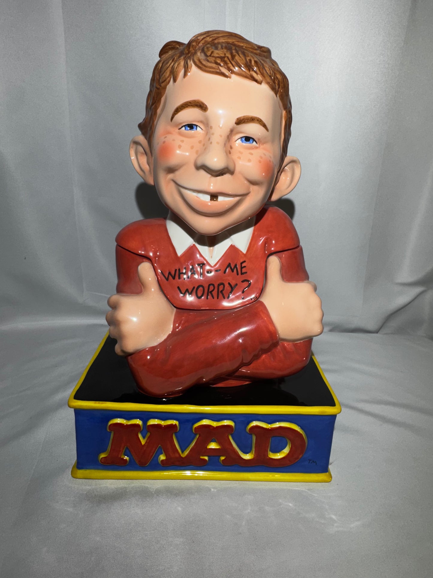Vintage 2000 Clay Art MAD Magazine Alfred E. Neuman What Me Worry? Cookie Jar w/ Box