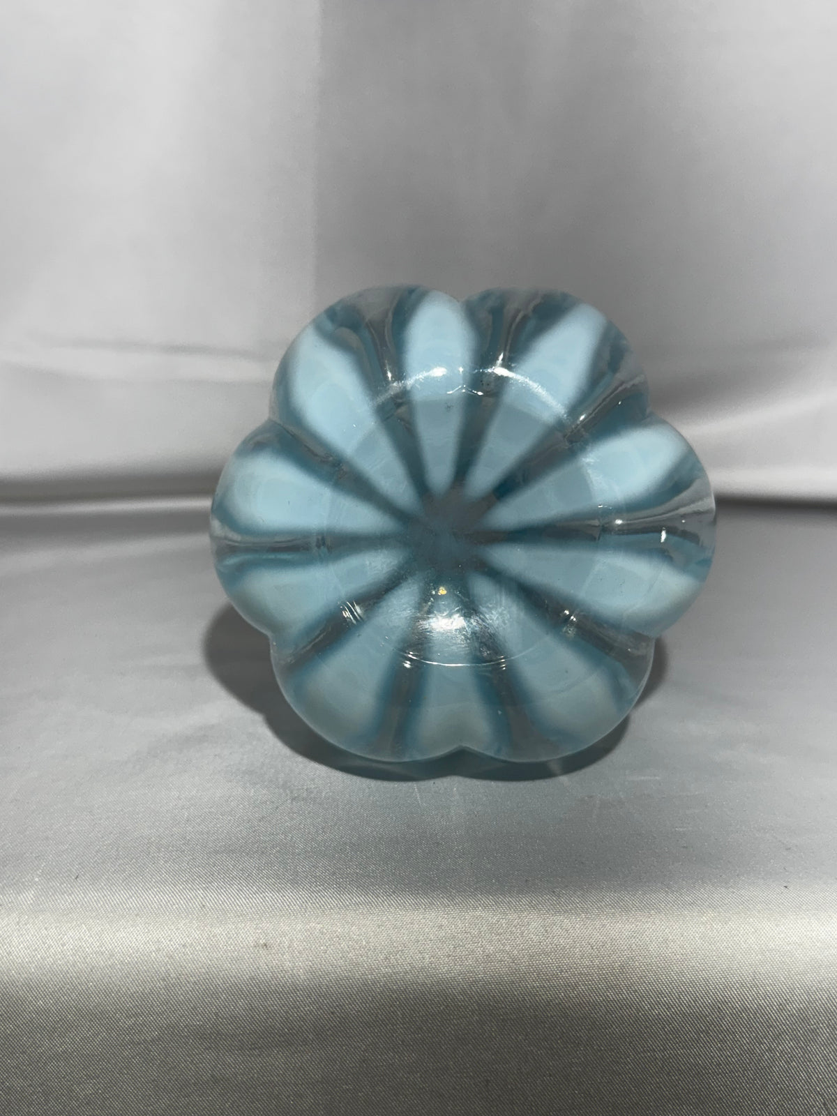 Antique EAPG Blue & White Stripe Barber Bottle Melon Base 7.5”