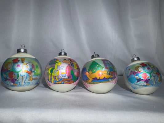 Vintage 1970s Walt Disney Productions Frosted Mercury Glass Christmas Ornaments – Set of 4