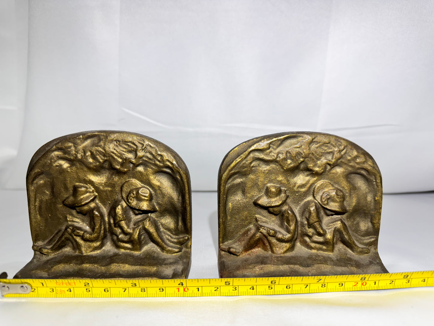 Vintage Art Deco Figural Bookends – Seated Reading Figures – Cast Bronze/Iron – c. 1920s