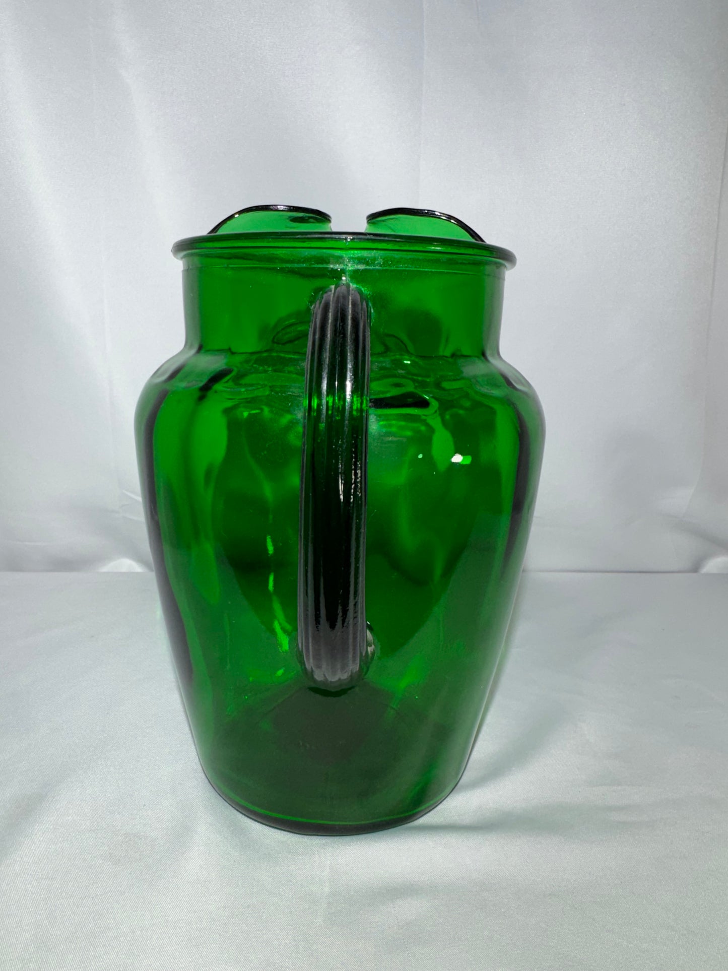 Vintage Anchor Hocking Forest Green Glass Pitcher Ice Lip 1950s–1960s