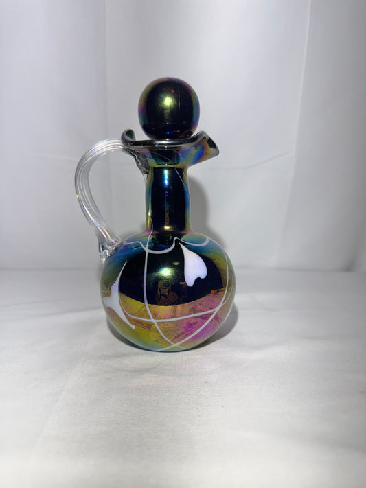 Fenton “Hanging Hearts” Iridescent Glass Cruet with Clear Handle & Iridescent Stopper