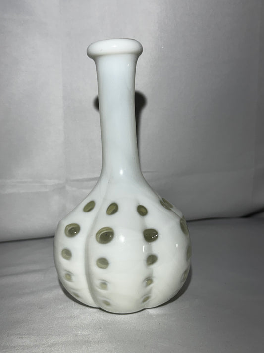 Vintage Fenton White Milk Glass Coin Dot Barber Bottle 7”