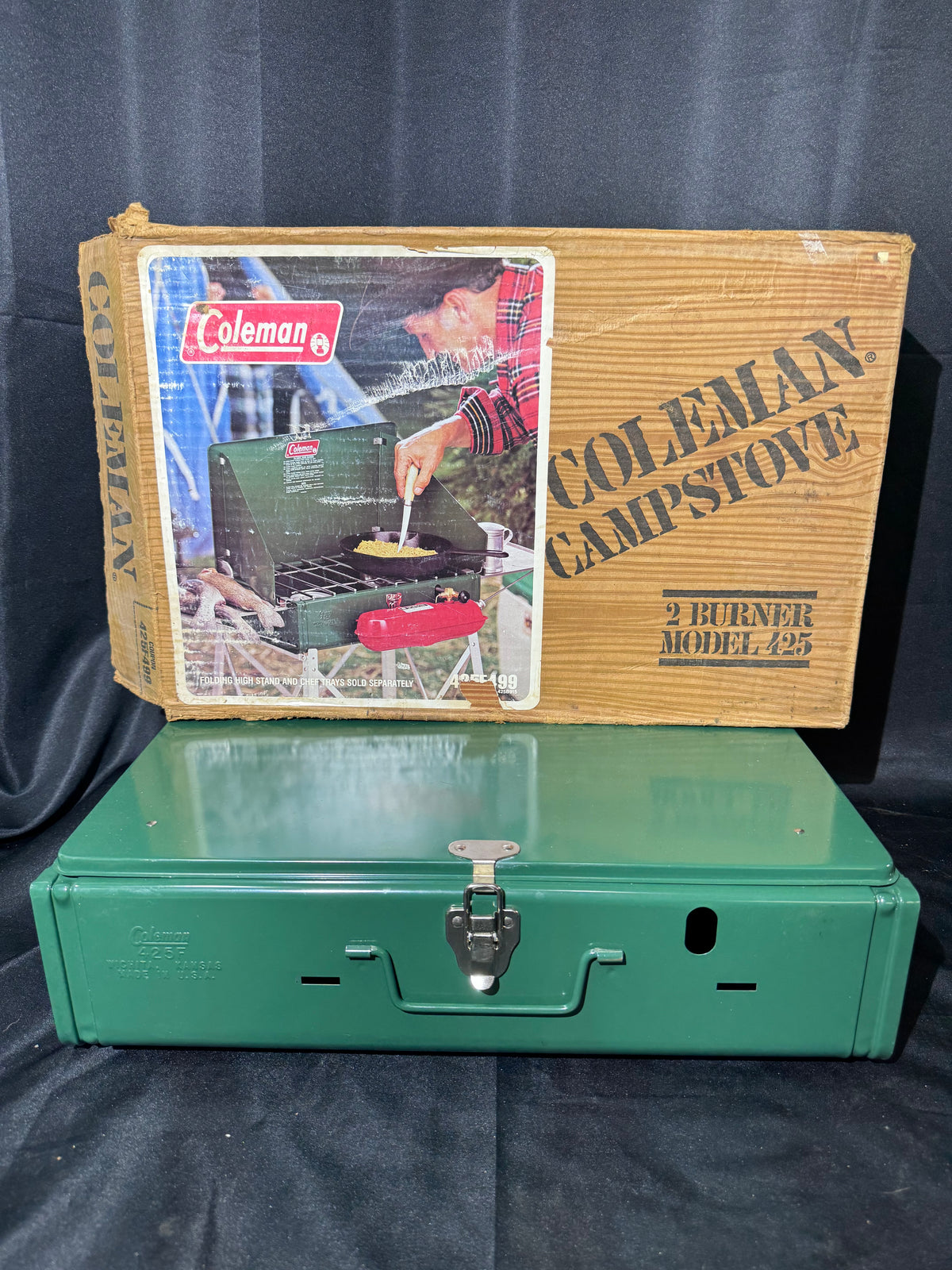 Vintage 1981 Coleman Model 425F 2-Burner Camp Stove with Original Box – Untested