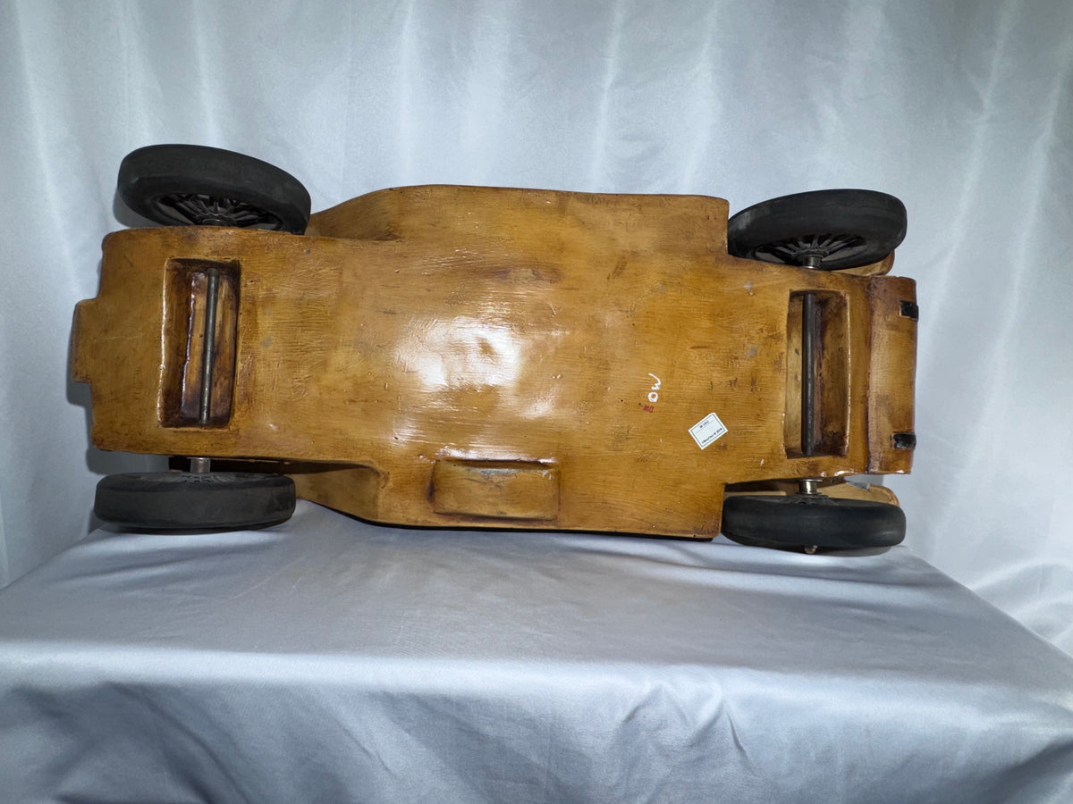 Antique Style 1913 Touring Car Wooden Sculpture Hand Painted Driver Top Hat 26.5” Read