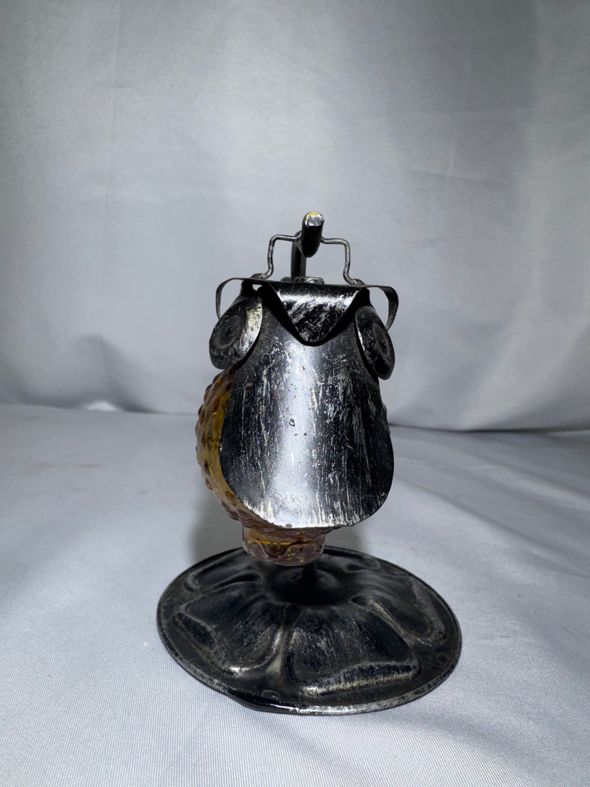 Vintage 1970s Amber Hobnail Glass Owl Salt & Pepper Shakers w/ Metal Tree Stand