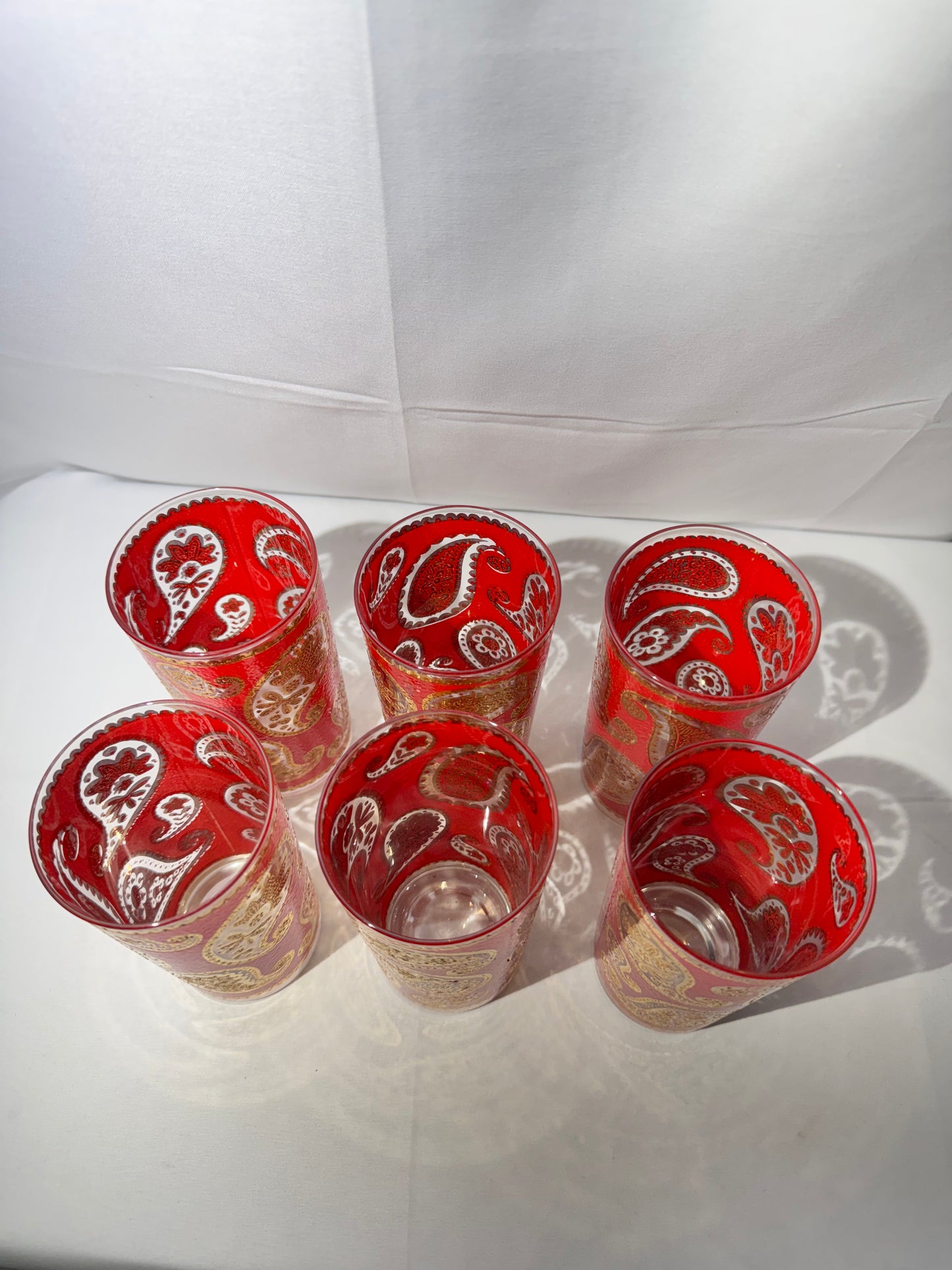 Set of 6 Vintage Culver LTD 22K Gold Red Paisley Highball Glasses – 5½” Tall