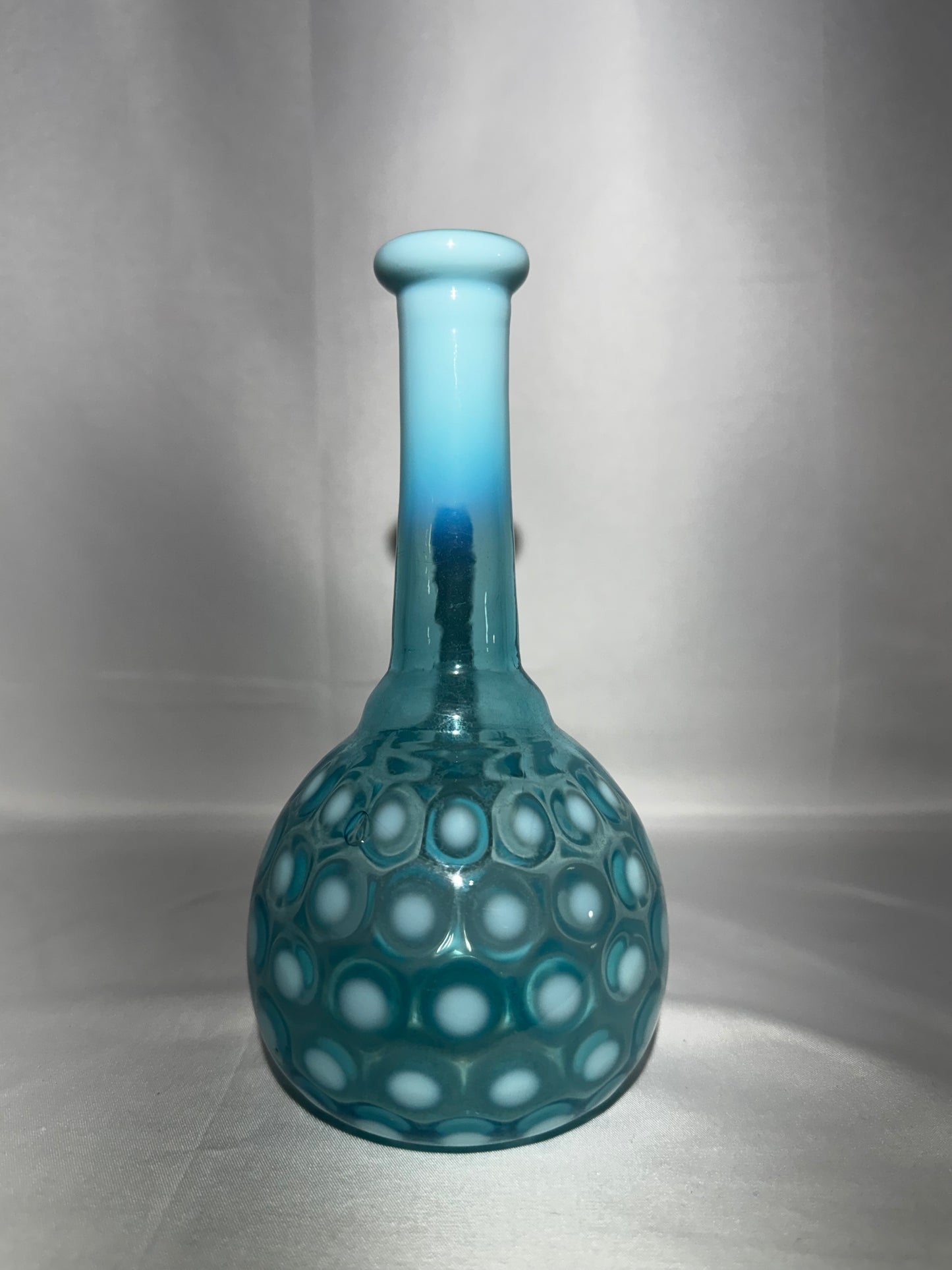 Antique Blue Opalescent Coin Spot Barber Bottle EAPG Glass 7.5”