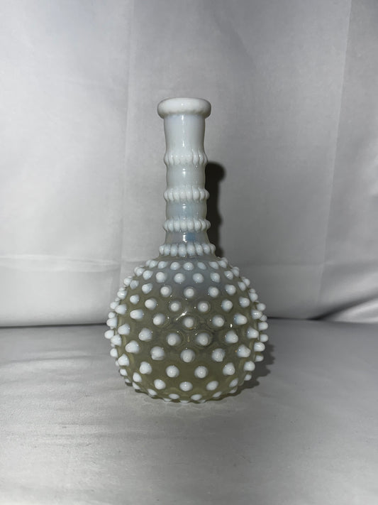 Vintage Fenton Art Glass Moonstone Opalescent Hobnail Bud Vase – 7”