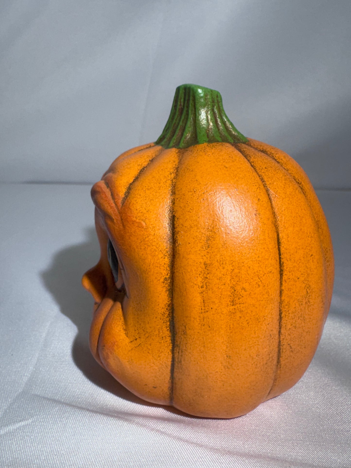 Vintage 1999 Ceramic Pumpkin Baby Face Figurine Hand Painted Fall Halloween
