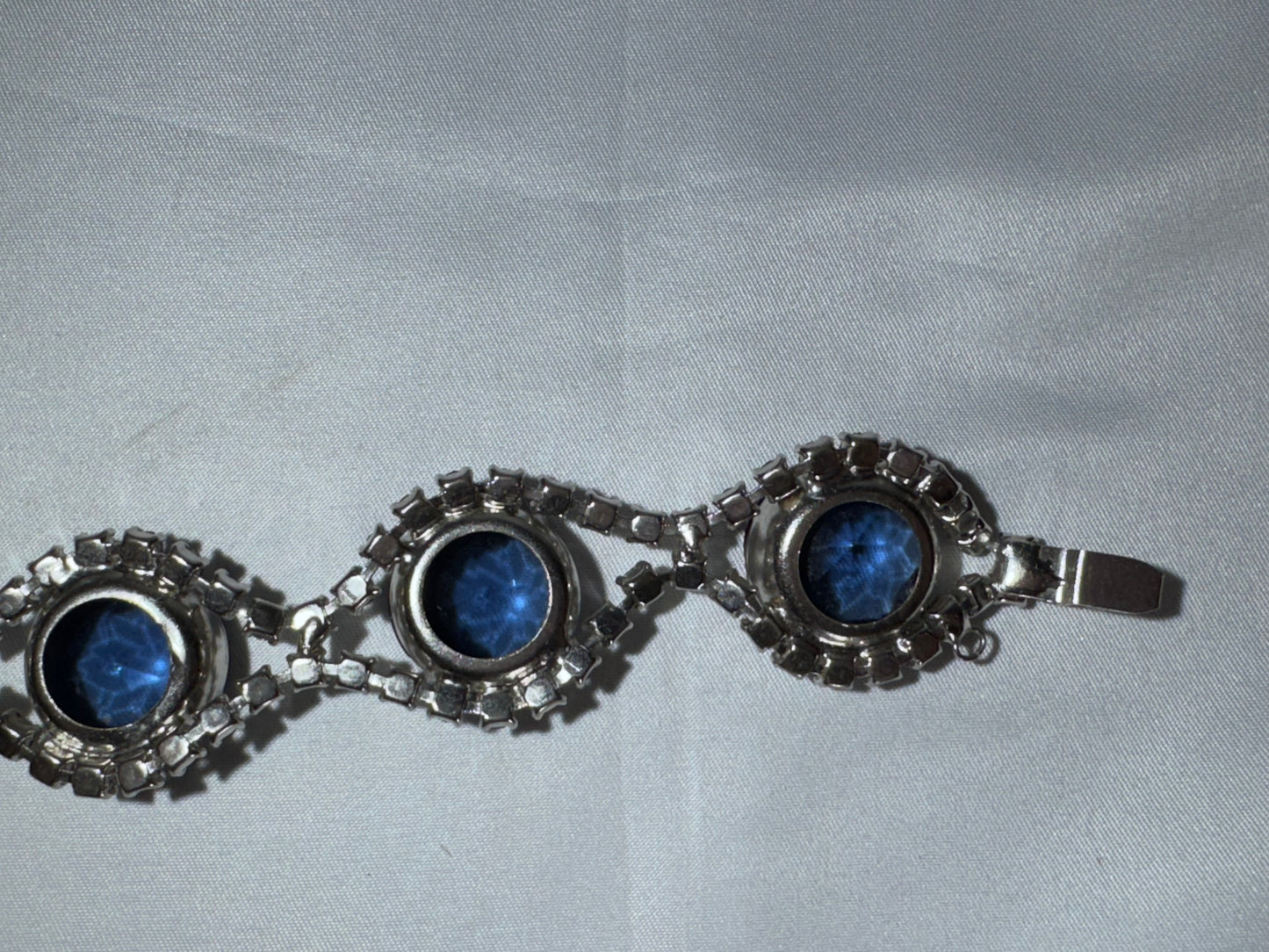 Vintage 1950s-60s Blue Rhinestone Link Bracelet Silver Tone Sapphire Glass