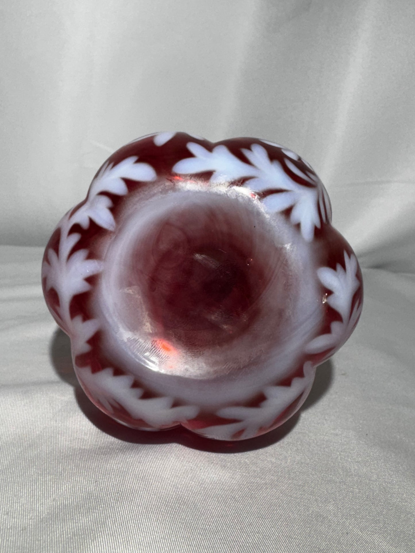 Vintage Fenton Cranberry Opalescent Daisy & Fern Barber Bottle