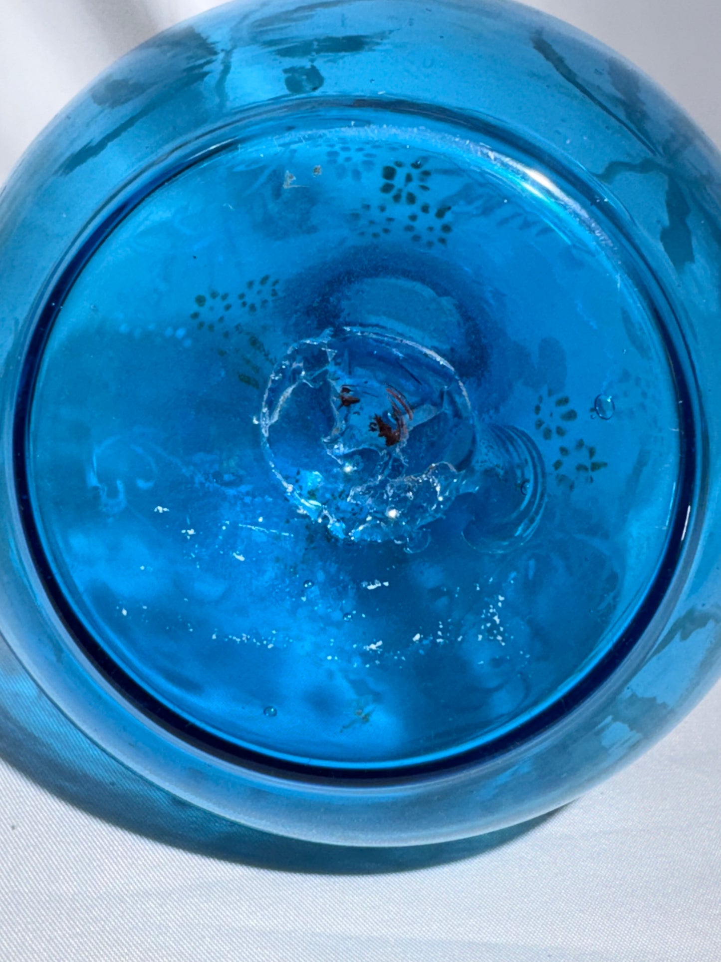 Antique Victorian Hand-Blown Blue Glass Barber Bottle – Hand-Painted Floral Enamel