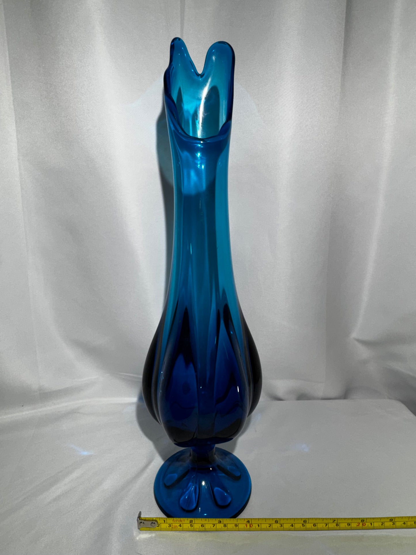 Vintage Viking Glass Epic Bluenique 17” 6-Petal Swung Vase #1435 Mid Century MCM
