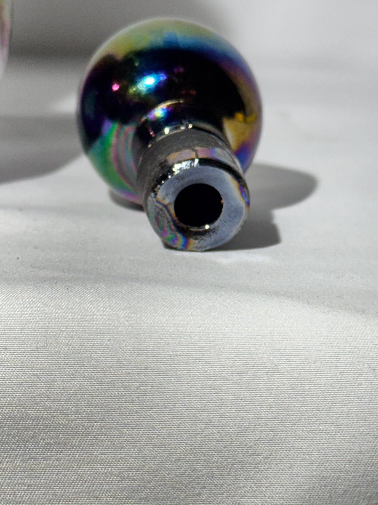 Fenton “Hanging Hearts” Iridescent Glass Cruet with Clear Handle & Iridescent Stopper