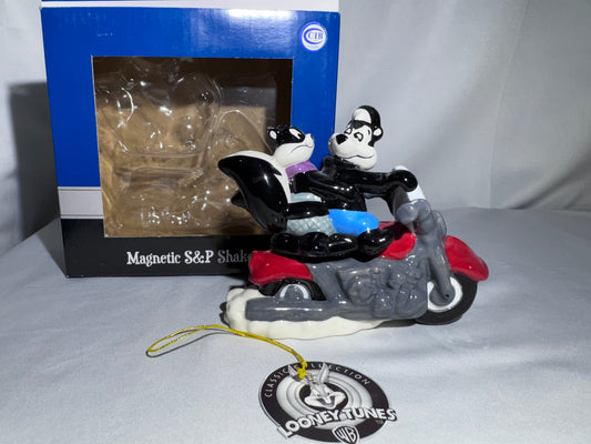 2009 Westland Looney Tunes Pepe Le Pew Penelope and motorcycle Magnetic Shakers Box